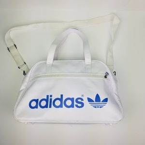 White ADIDAS GYM BAG BLUE ADIDAS LOGO